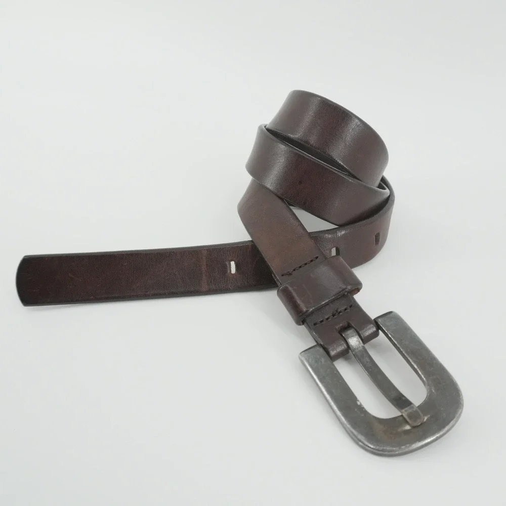 Leather Belt Mens 30 Brown Distressed Horseshoe Buckle Casual